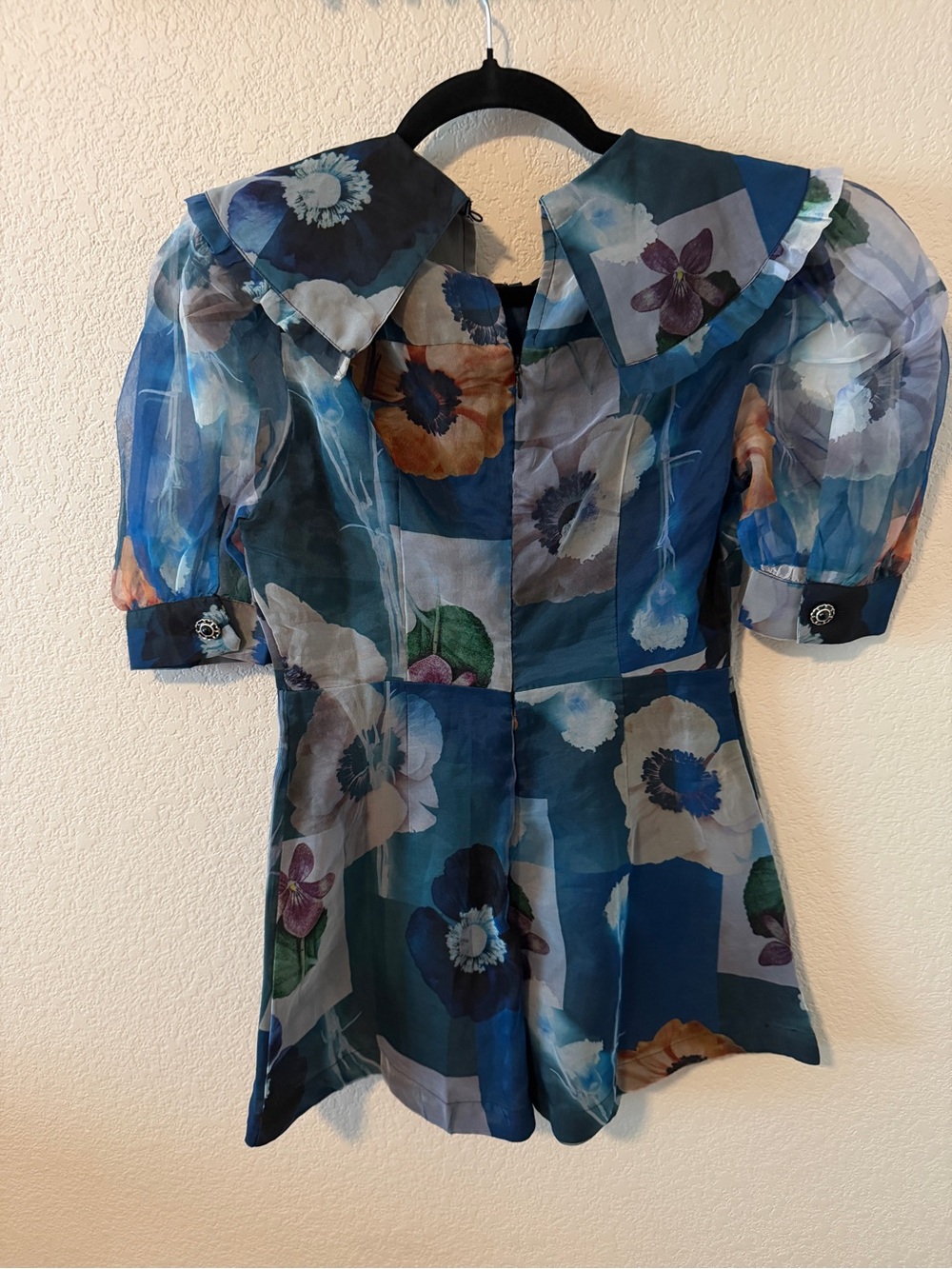 Maeve Puff-Sleeve Collared Organza Romper - Picture 3 of 5